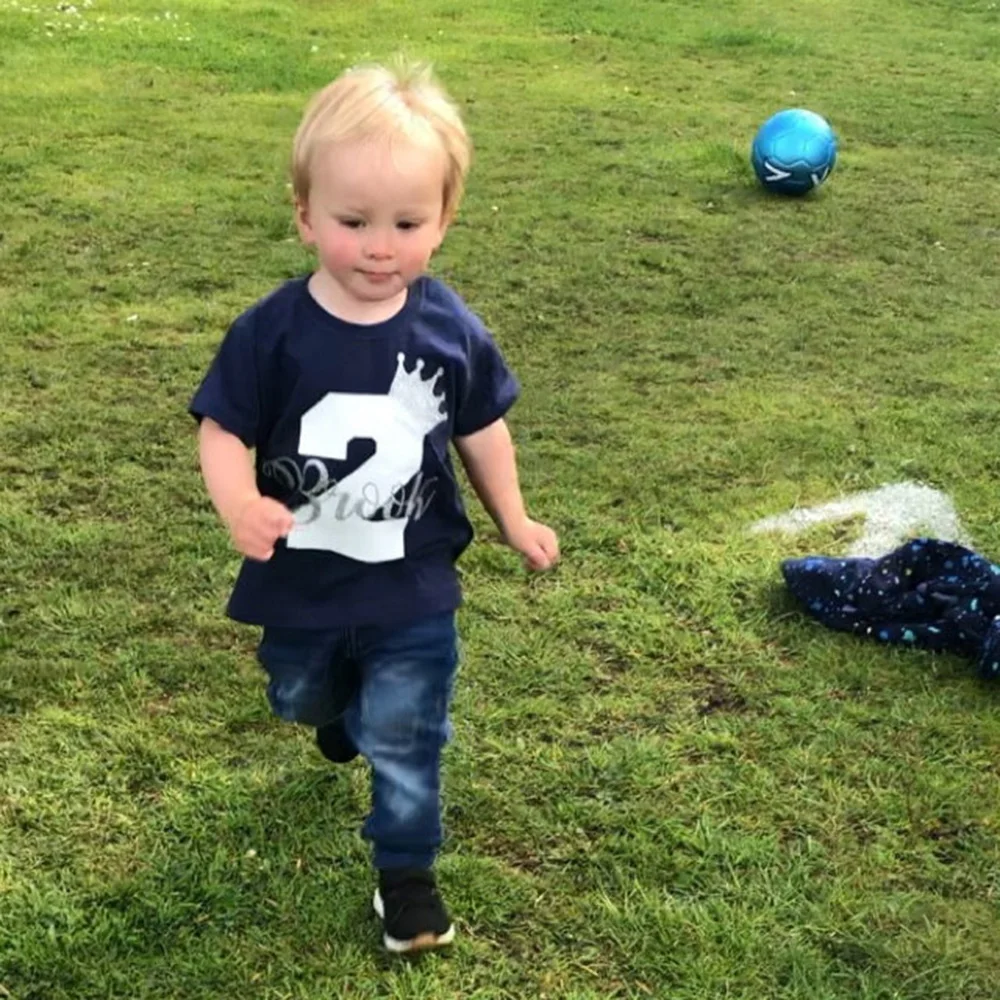 

Personalised 1st 2nd 3rd 4th 5th 6th Birthday T-Shirt Boys Navy With White & Silver Glitter Name and Age