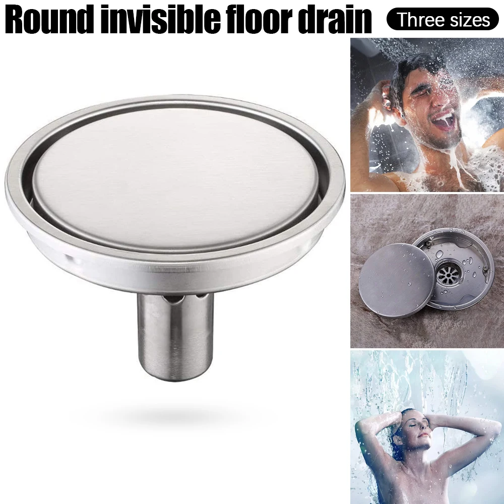 

Floor Drain Anti-Odor Stainless Steel Round Bathroom Multipurpose Invisible Floor Drainer for Kitchen Washroom Garage