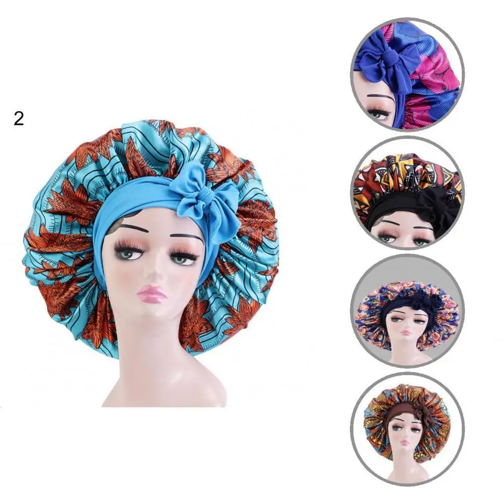 

Skin-friendly Imitation Satin Lined Lacing Up Sleep Cap Bonnet for Bath