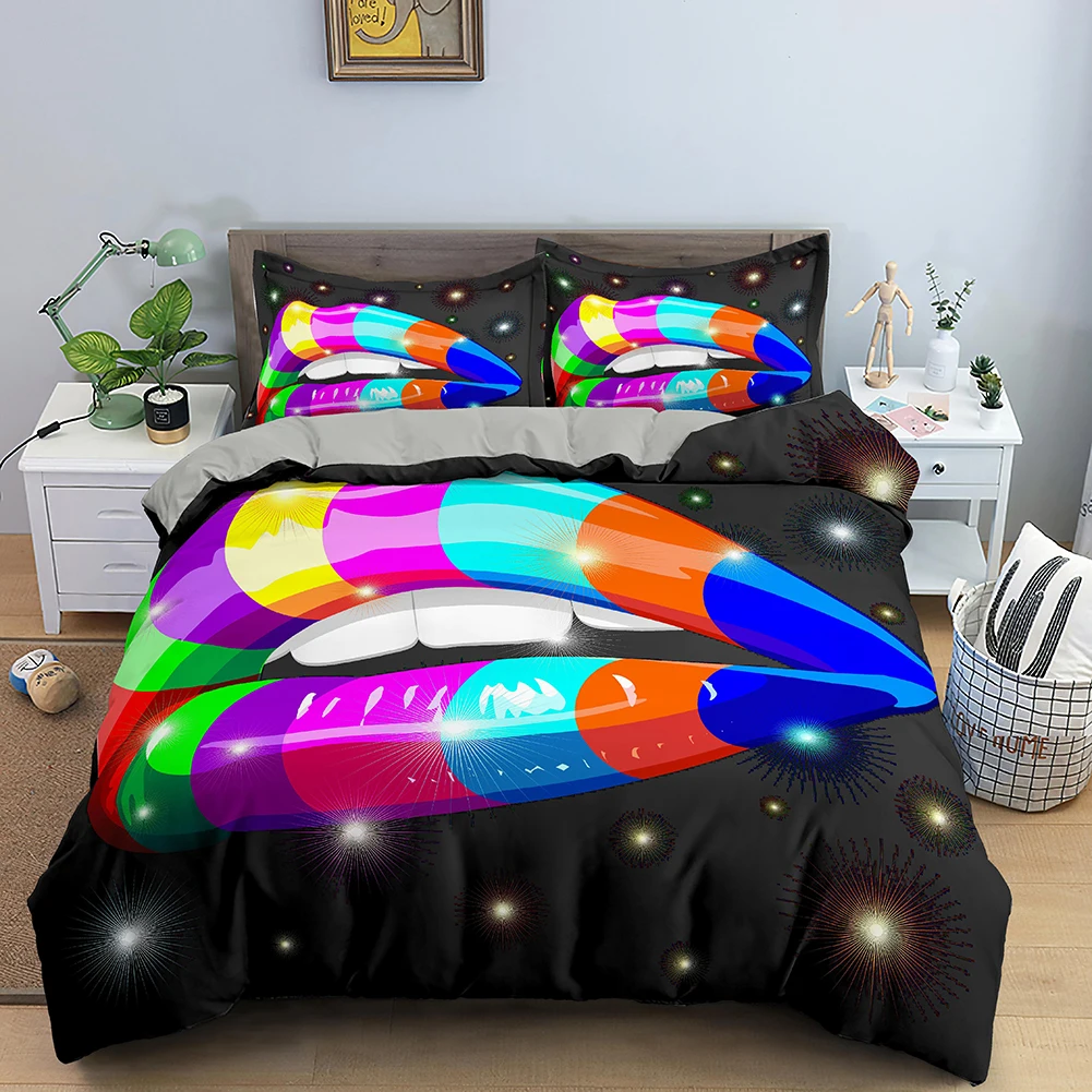 

Sexy Women Lip Bedding Set 3D Duvet Cover Soft Pillowcases Queen King Size Girls Gift Adult Bed Sets Quilt Cover
