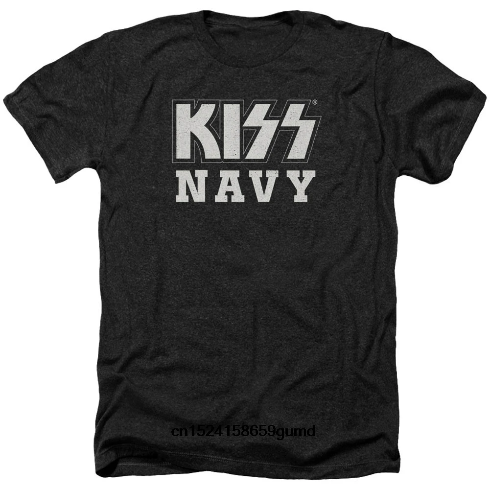 Забавная Мужская футболка женская новинка KISS темно-синий блок для взрослых Хизер
