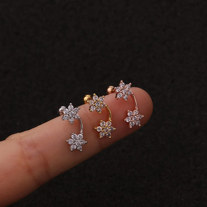 1 предмет Новинка Cz изогнутые цветок серьги Надеваемые На ушной хрящ Спираль