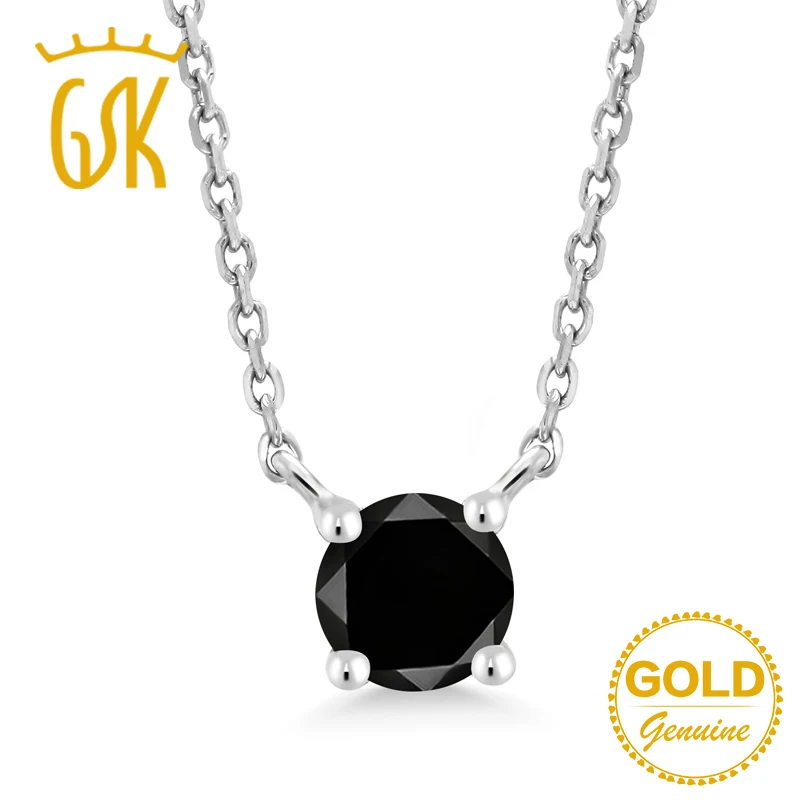 GemStoneKing 0 27 карат 4 мм круглый натуральный черный бриллиант 10 к белое золото