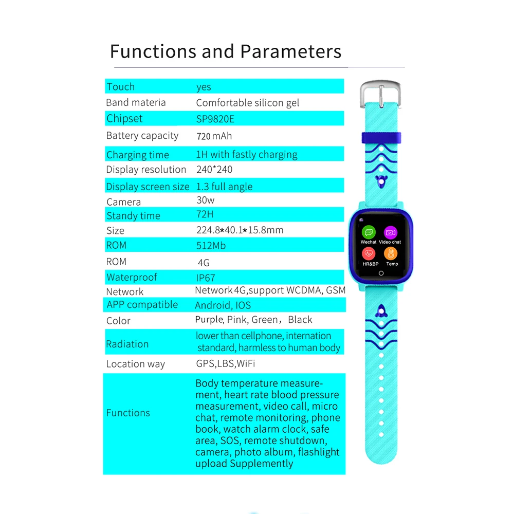 

children smart watch 4G GPS wifi LBS positioning Body temperature heart rate monitor kids Smartwatch video call Antil-lost gift