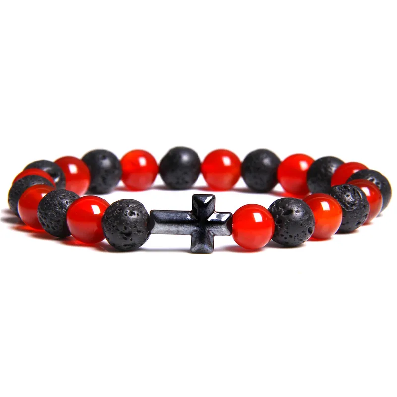Мужской браслет с подвесками в виде крестов ювелирные изделия из лавового камня