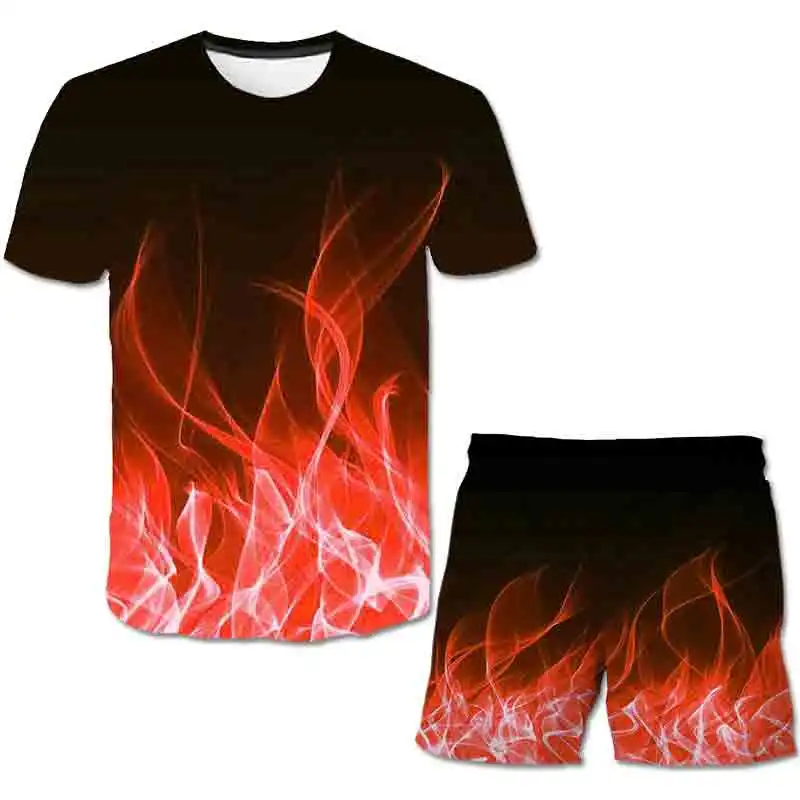 

Cute Baby Boy Clothes Summer Set 2021 New Cartoon flame whirlpool Short Sleeve Shirt + Pants for 4-14 Years Kid Toddler Outfit