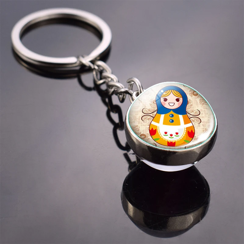 Русская кукла брелки русская двухсторонний стеклянный шар брелок подвеска для