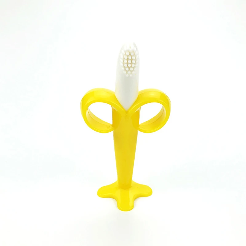 Cepillo de dientes de entrenamiento de silicona para beb&eacute;, mordedor seguro con forma de pl&aacute;tano, sin BPA, anillo de dentici&oacute;n, regalo para beb&eacute;-1