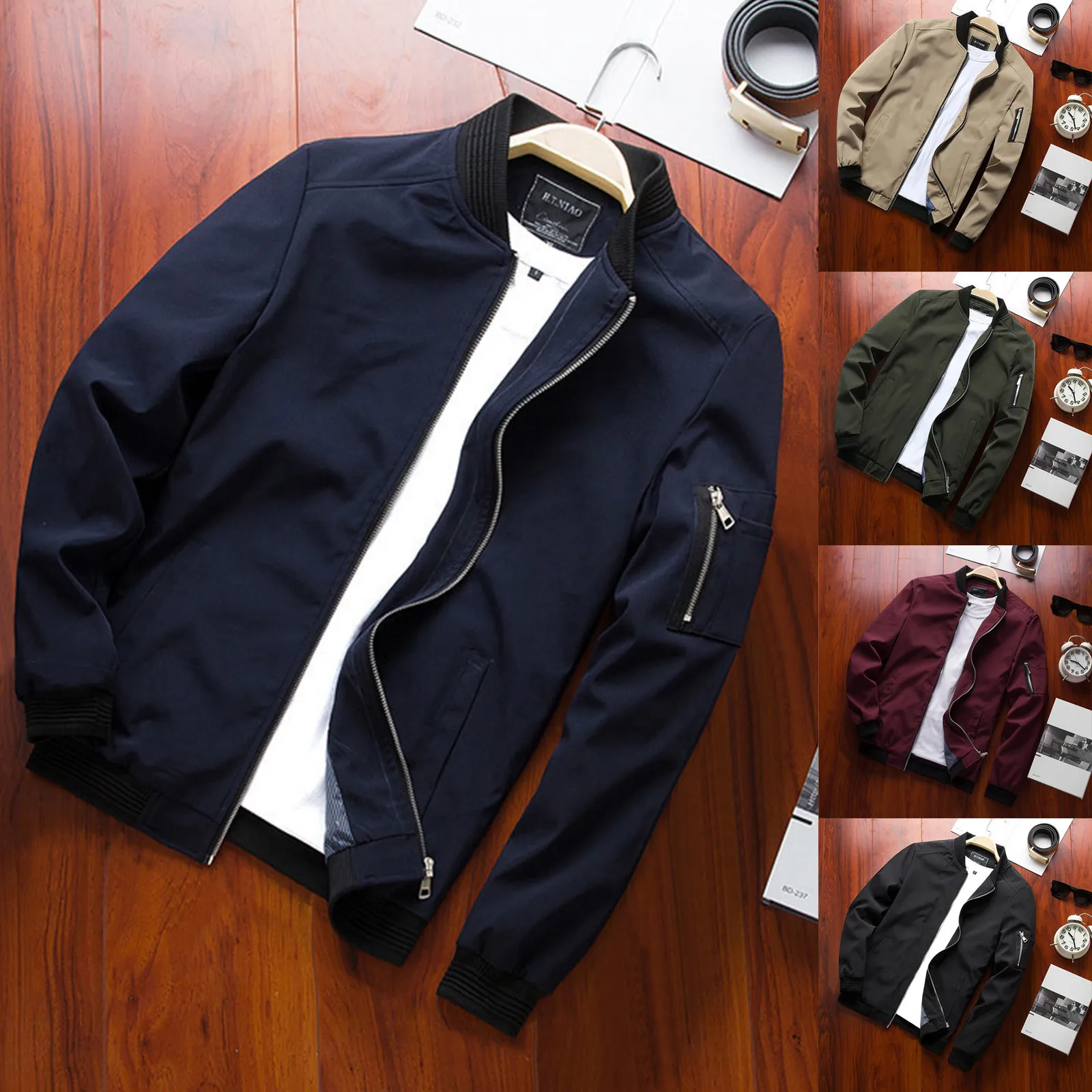 

Men's Casual Long Sleeve Solid Jacket Stand Collar Zipper Pocket Light Coat Comfy Daily Simple Blouse Куртка Зимняя Мужская 2021