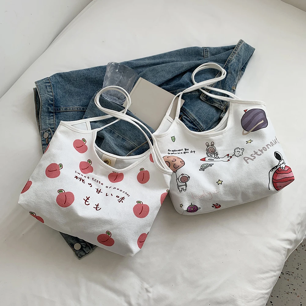 

Модная женская Холщовая Сумка для покупок через плечо с мультяшным рисунком, повседневная женская вместительная сумка-тоут, элегантные жен...