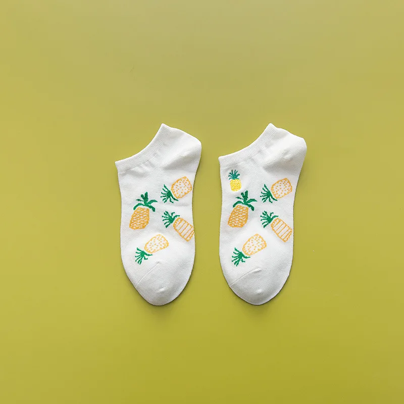 

5pairs Women Socks Kawaii Fruits Pineapple Banana Avocado Orange Peach Embroidery Boat Socks Sweet Girls Breathable Cotton Sox