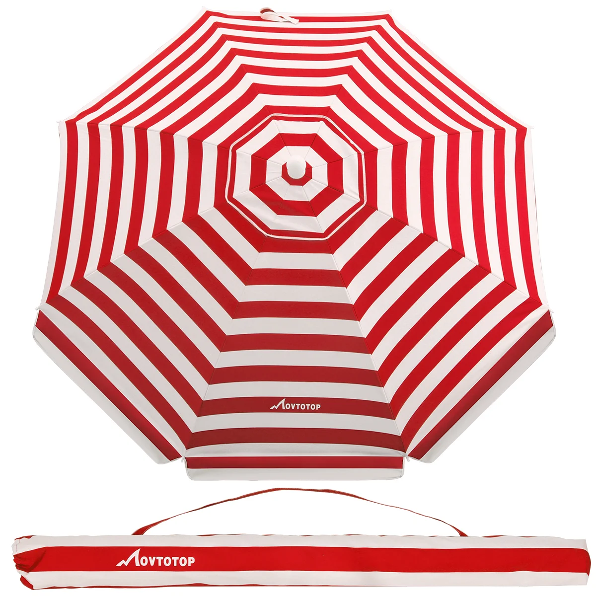 

MOVTOTOP 1PC 6.5 Feet Striped Beach Umbrella UV Protection with Aluminum Pole Adjustable Sand Umbrella with Sand Anchor and Carr
