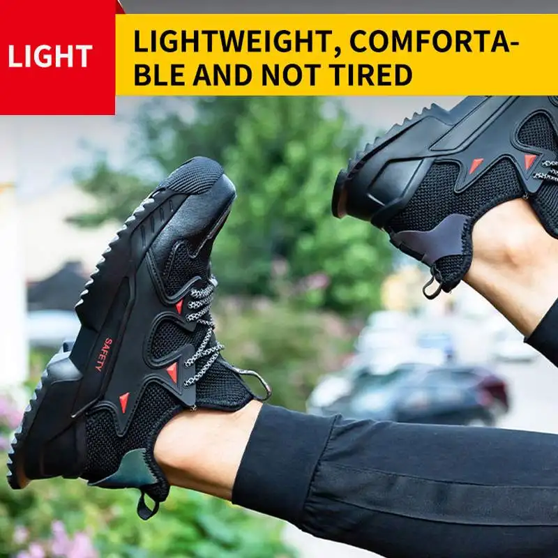 

AtreGo Men's Reflective Work Safety Shoes Sports Shoes Ultra-light Soft Bottom Breathable Anti-smashing Steel Toe Work Boots