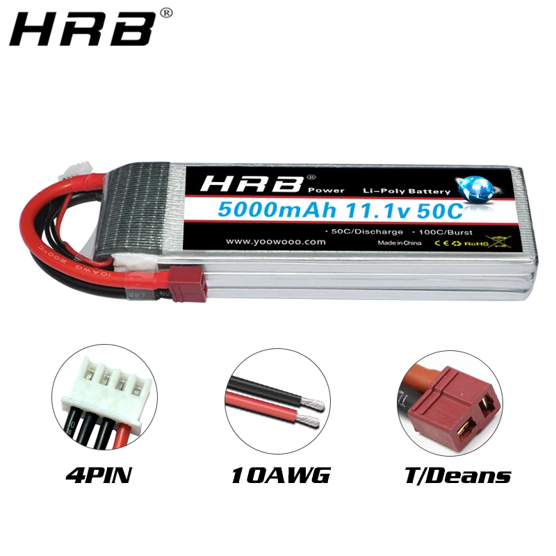 аккумулятор hrb lipo 3s 111 в 5000 мач 50c xt60 t deans ec5 xt90