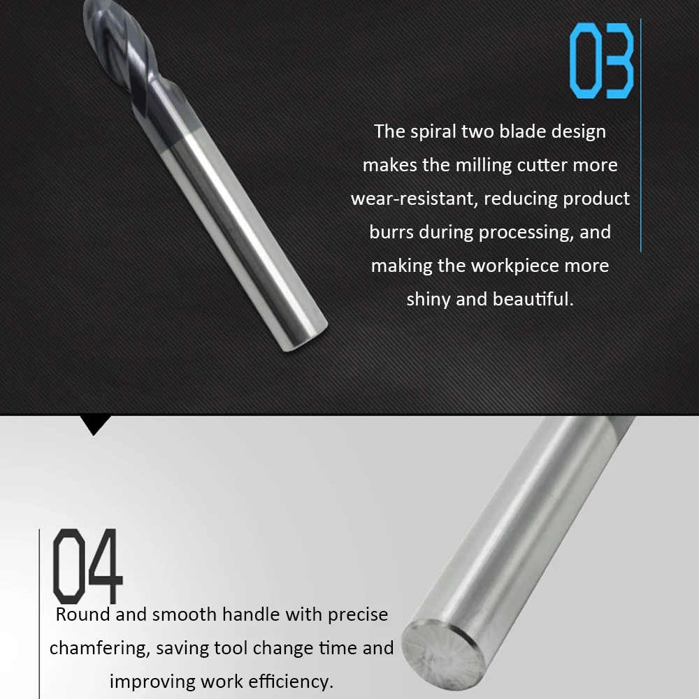 

New 6pcs 45 Degree Tungsten Steel Milling Cutter Two Blade Ball Nose End Mill Tools Kit