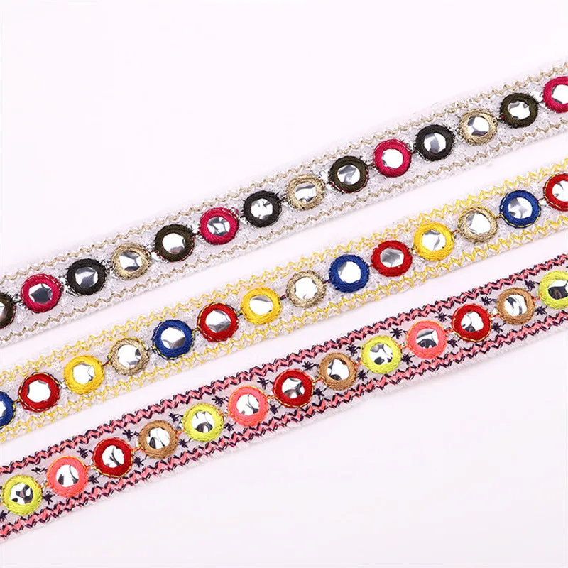 Этническая винтажная вышивка зеркальная кружевная плетеная лента с блестками