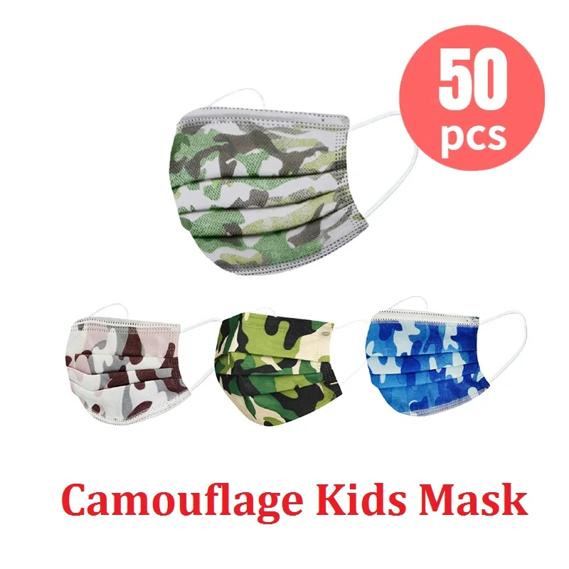 

50pcs Camouflage Mask Kids Disposable Face Mask 3 Layer Child Filter Thicken Children's Mask Earloop Fast Delievry Mascarillas