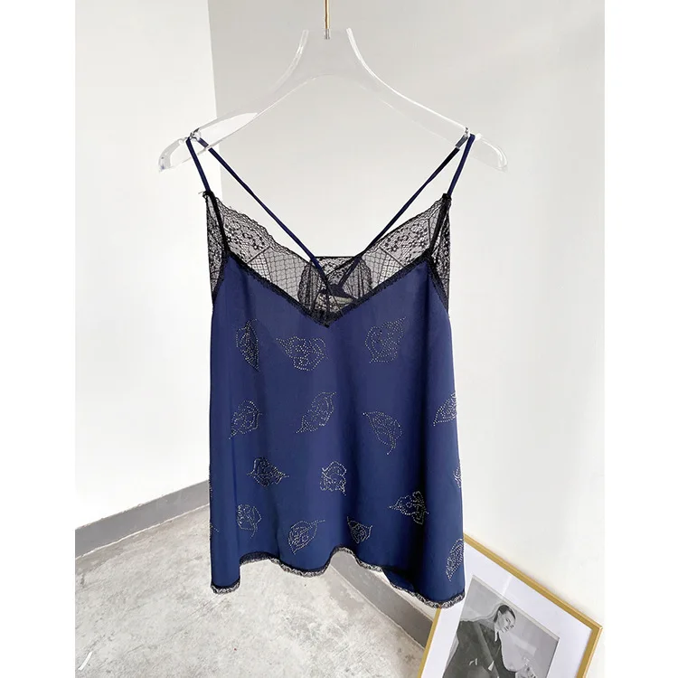 

Simple Leaf Hot Rhinestone Lace Stitching Sling