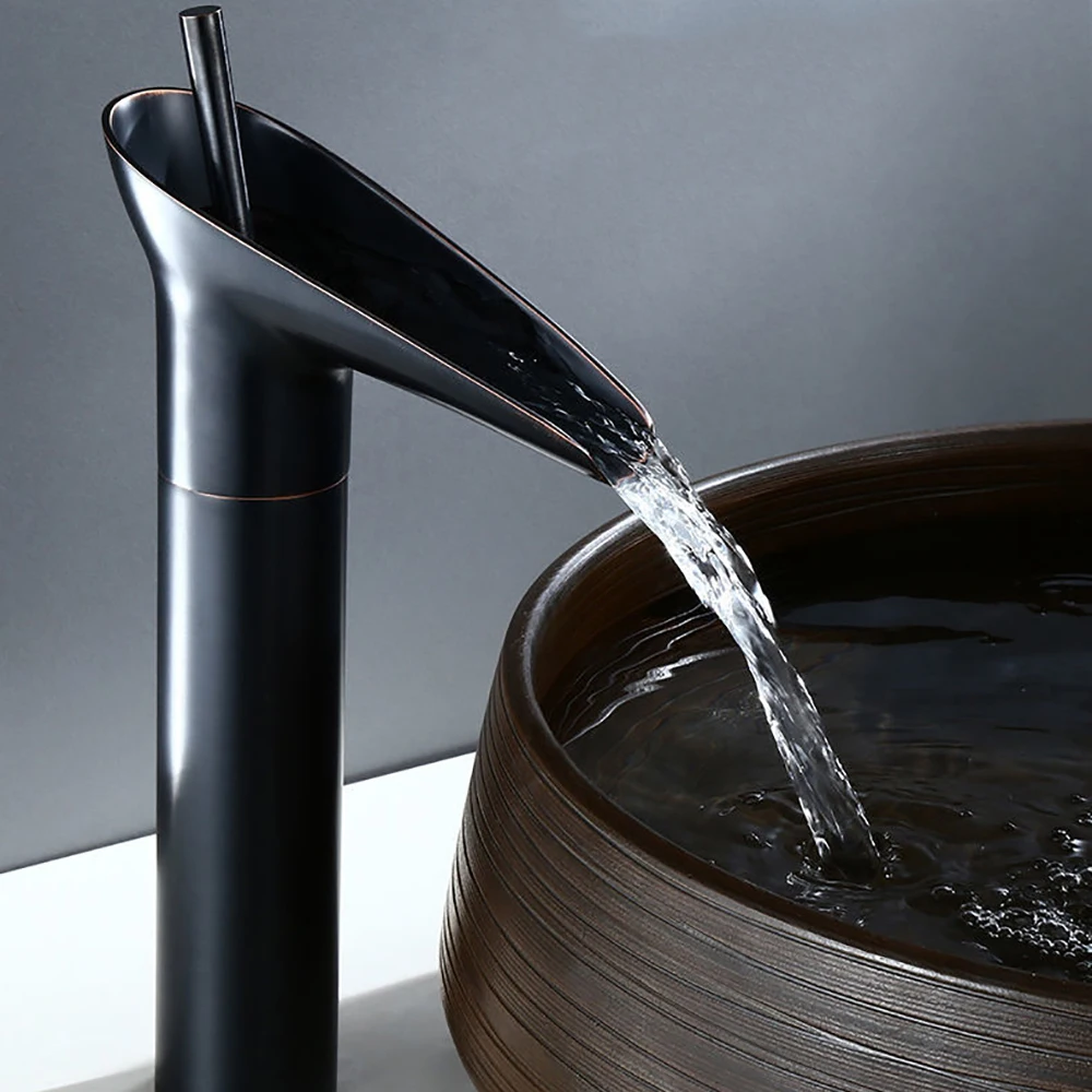 

Латунный смеситель водопад для раковины, античный кран для горячей и холодной воды, крепление на раковину, одна ручка