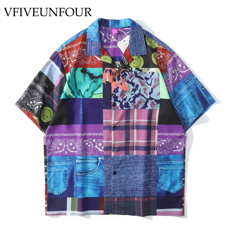 

VFIVE UNFOUR Men Camisa Hawaiana Hombre Oversized Fashions Short Sleeve Shirt Digita Printing Loose Fit Men Hawaiian Shirt