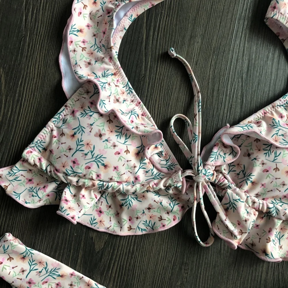 Женский летний пикантный купальник бикини с цветочным принтом и оборками