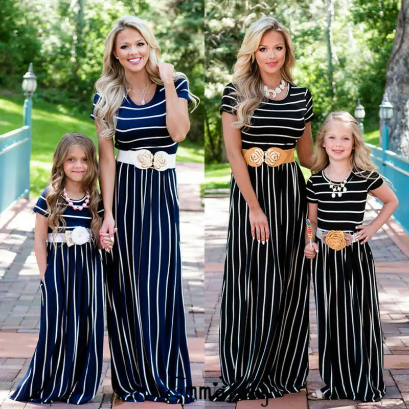 Платье для матери и дочери платье в полоску девочки Мади летняя семейная юбка