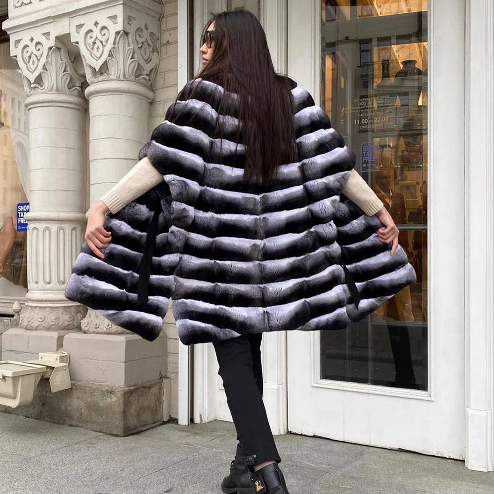 80cm Long Real Rex Rabbit Fur Coats for Women 2022 New Genuine Full Pelt Chinchilla Color Rex Rabbit Fur Jackets Stand Collar enlarge