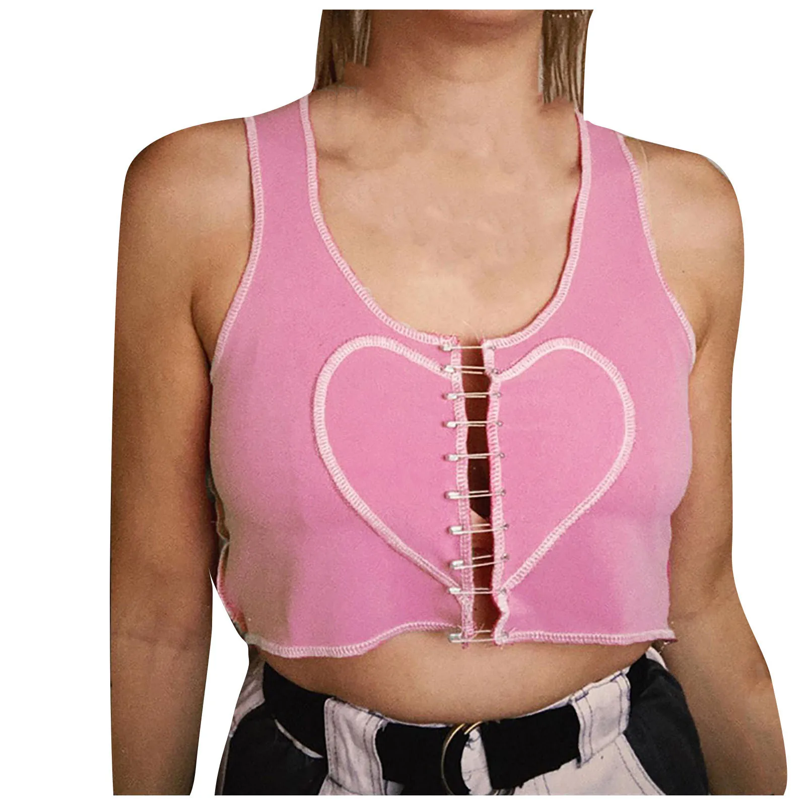 Женский короткий жилет без рукавов повседневный розовый с принтом в виде