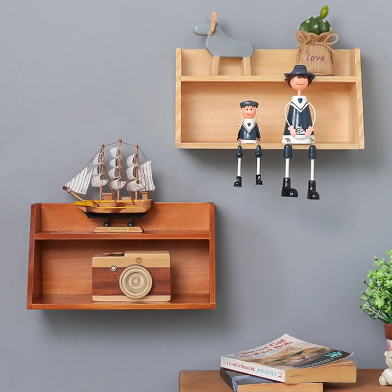 

Double Layers Wooden Shelf Sundries Storage Display Racks Decorative Wall Shelves Table Shelf Storage Rack