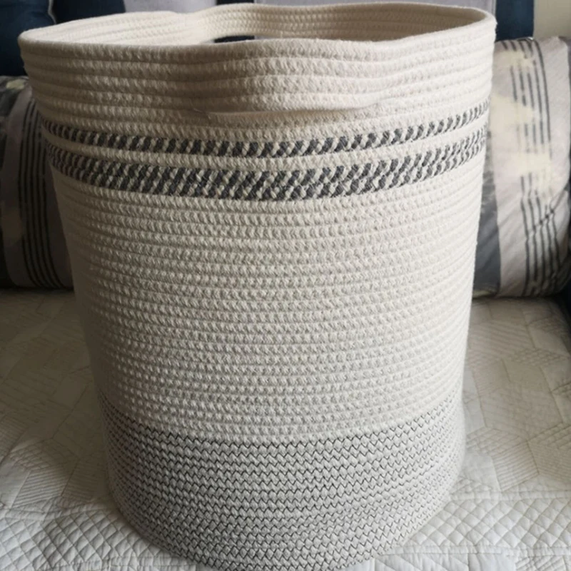 

Laundry Basket-Cotton Rope Basket Large Storage Basket with Handles, Modern Decorative Woven Storage Baskets for Toys