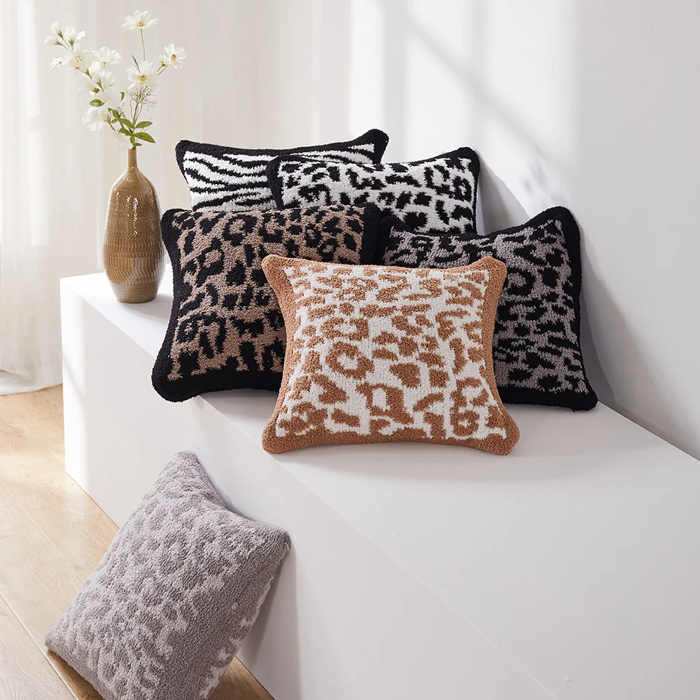 Funda de almohada de leopardo descalzo, funda de almohada de punto de medio cachemir, sof&aacute;, dormitorio, decoraci&oacute;n del hogar-1