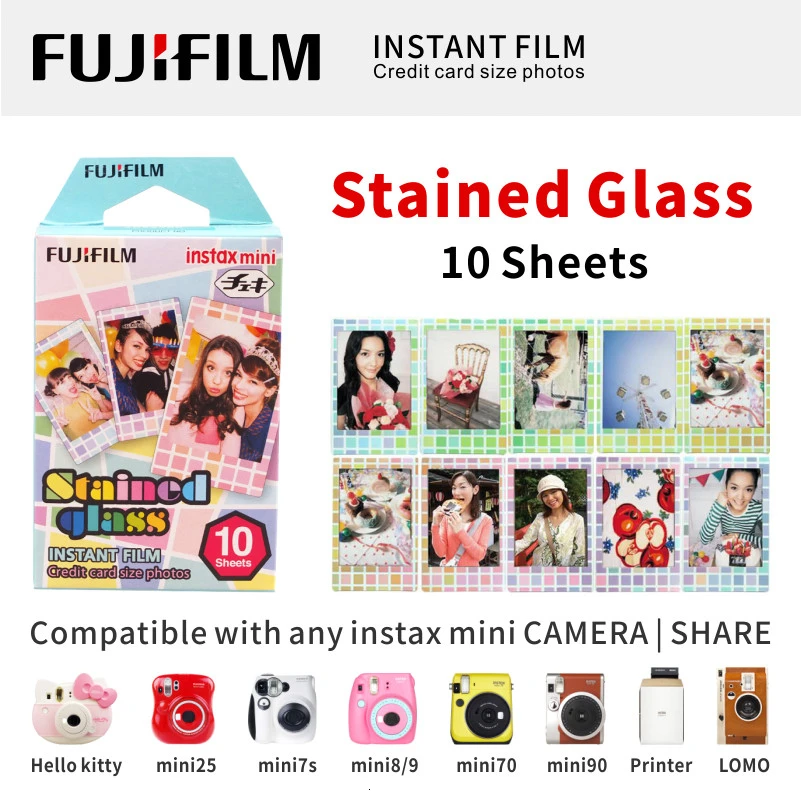 stained glass10Shee Fujifilm Instax Mini 8 пленка 10 листов Синий Rilakkuma hello kitty Fuji фотобумага для 70 50s 7s 90 25 SP2 LOMO мгновенная камера - Цвет: stained glass10Shee