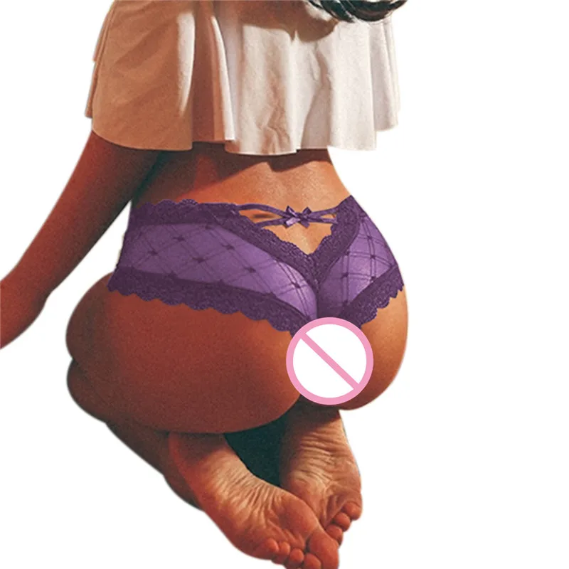

Women Ladies Sexy Casual Cage Back Panties Mesh Perspective Wave Shape Bow Underwear Briefs