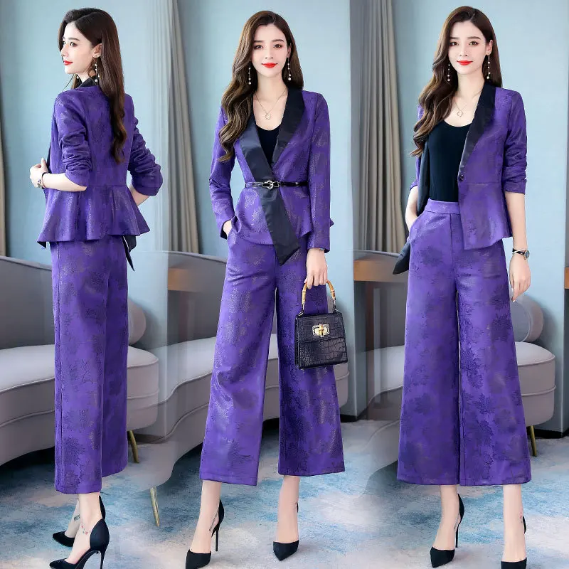 

Рубашка женская облегающая, с высокой талией, широкие штаны, 3D принт в виде кленовых листьев, из двух частей, 2019