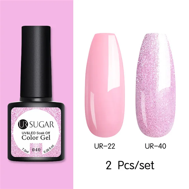 New 2pcs 18 Ur Sugar 2/4 шт. Розовый Блестящий Гель-лак для ногтей замочить от УФ-светодиодный длительный гель лак для ногтей Лаки маникюрный лак набор украшений - Цвет: New 2pcs 18