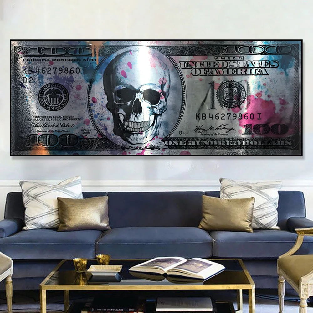 Плакат с изображением черепа доллара современное искусство холст креативные