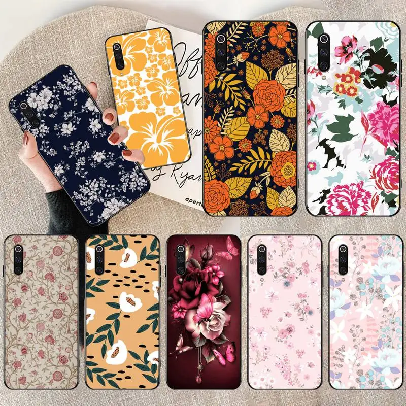 

Retro Flower Cover Black Soft Shell Phone Case for Xiaomi Mi10 10Pro 10 lite Mi9 9SE 8SE Pocophone F1 Mi8 Lite