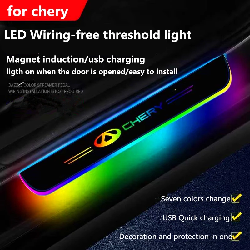 

For Chery Tiggo 8 Pro 2020 2021 Auto Accessories Car Fashion logo Welcome Threshold The lamp No Wiring Colorful The lamp 2 4 pcs