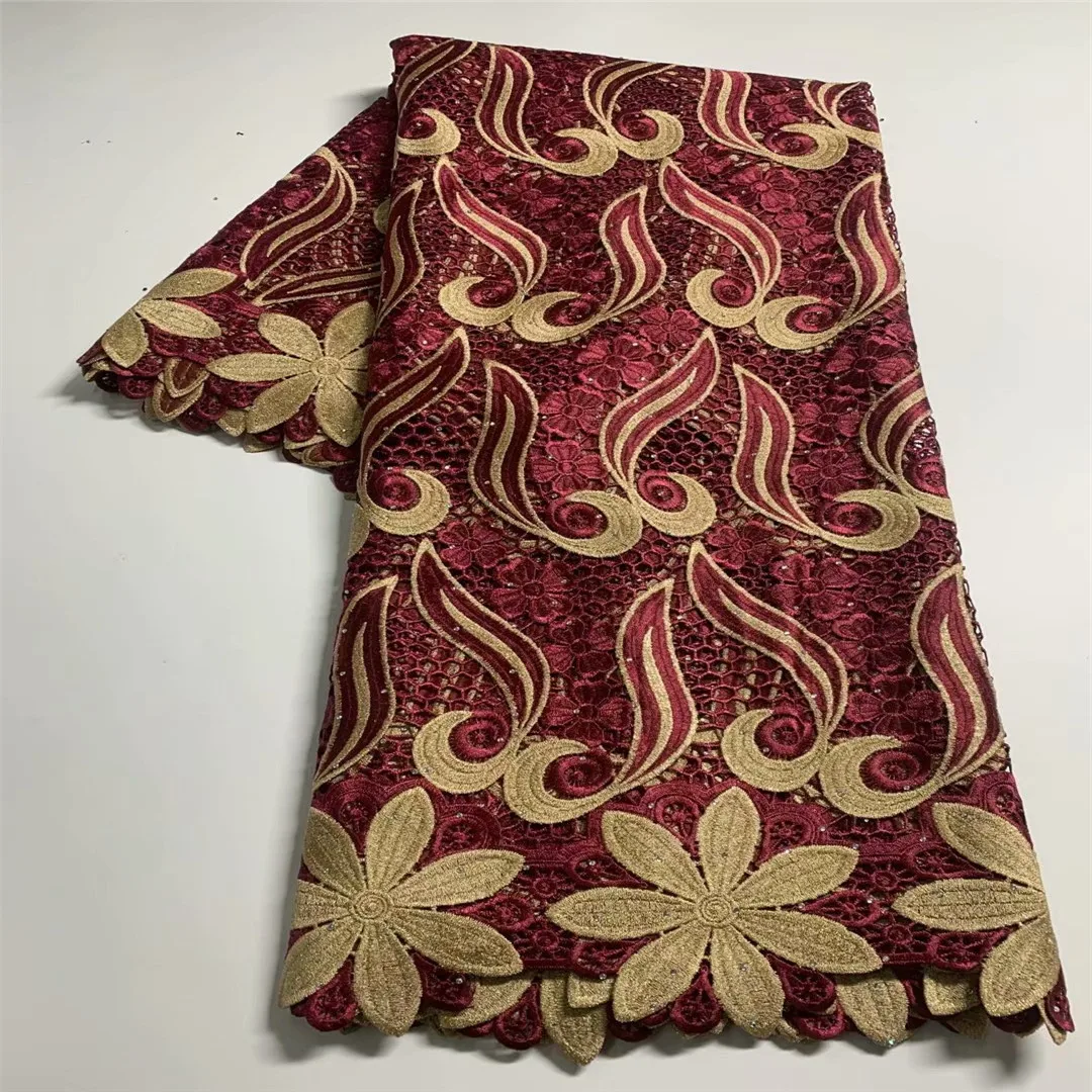 

African Lace Fabric 2021 High Quality Nigerian Lace Embroidery cord Lace Fabric with Stones. French Guipure Net lace For Women