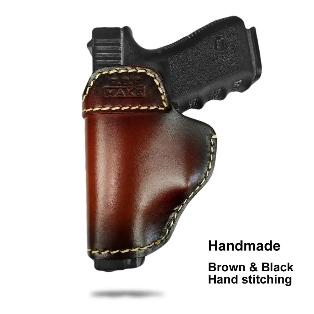Brown-Black-Hand B.B.F MAKE Gun Holster Leather Sheath For S&W M&P Shield- GLOCK 17 19 22 23 26 27 32 33 42, 43/Спрингфилд XD-S доски кобуры - Цвет: Brown-Black-Hand