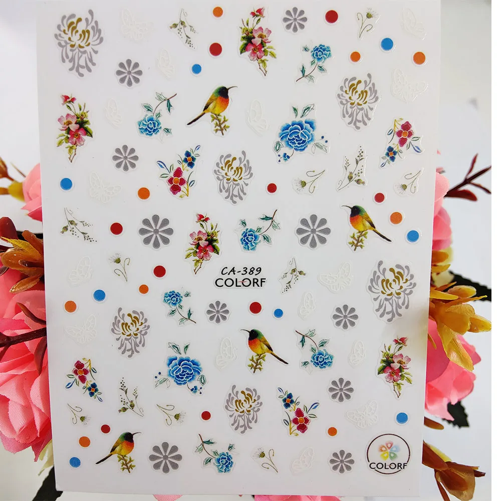 

Маленький свежий цветок птицы дизайн 3D наклейка для ногтей Самоклеящиеся украшения для ногтей наклейки из фольги аксессуары для маникюра на ногти