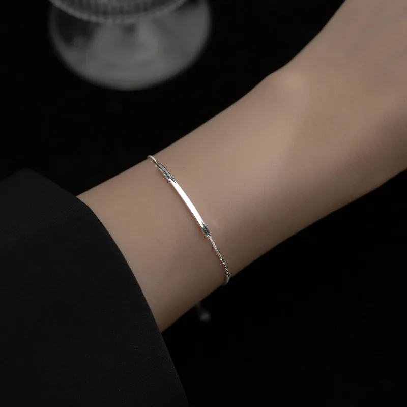 

Women's Hand Bracelets Silver 925 Jewelry Can Be Engraved Gift For Girlfriend Box Chain Bracelet Adjustable 100% Silver