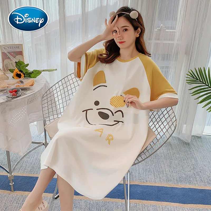 

Disney Mickey Minnie Print Raglan Sleeve Women Pajamas Summer Nightdress Short-Sleeved Dress Sweet And Cute Girl Home Service