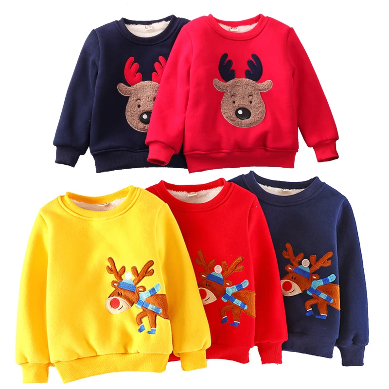 Рождественский костюм Осеннее теплое плотное пальто детская толстовка топы