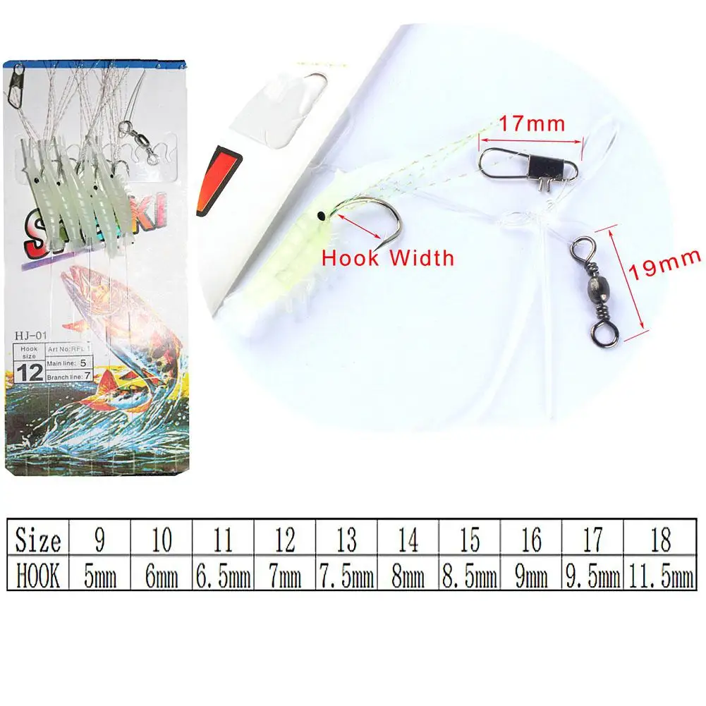 

5PCS/Set Luminous Shrimp hook Fishing Lure Single Hook Tack Bait Jigs Hook soft lure Fake Soft Lure Fishing Hooks