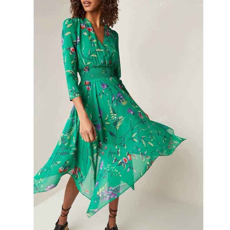 Женские вечерние платья с цветочным принтом шифоновое платье v образным вырезом