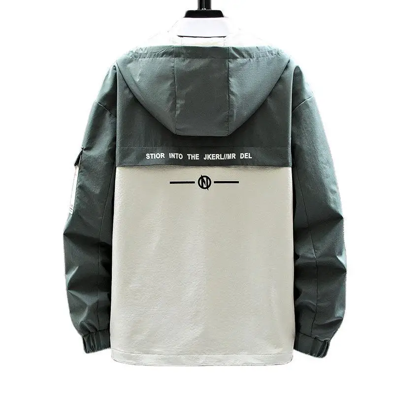 

2021 spring and autumn hooded work jacket men's new color matching casual coat student fashion cardigan coat