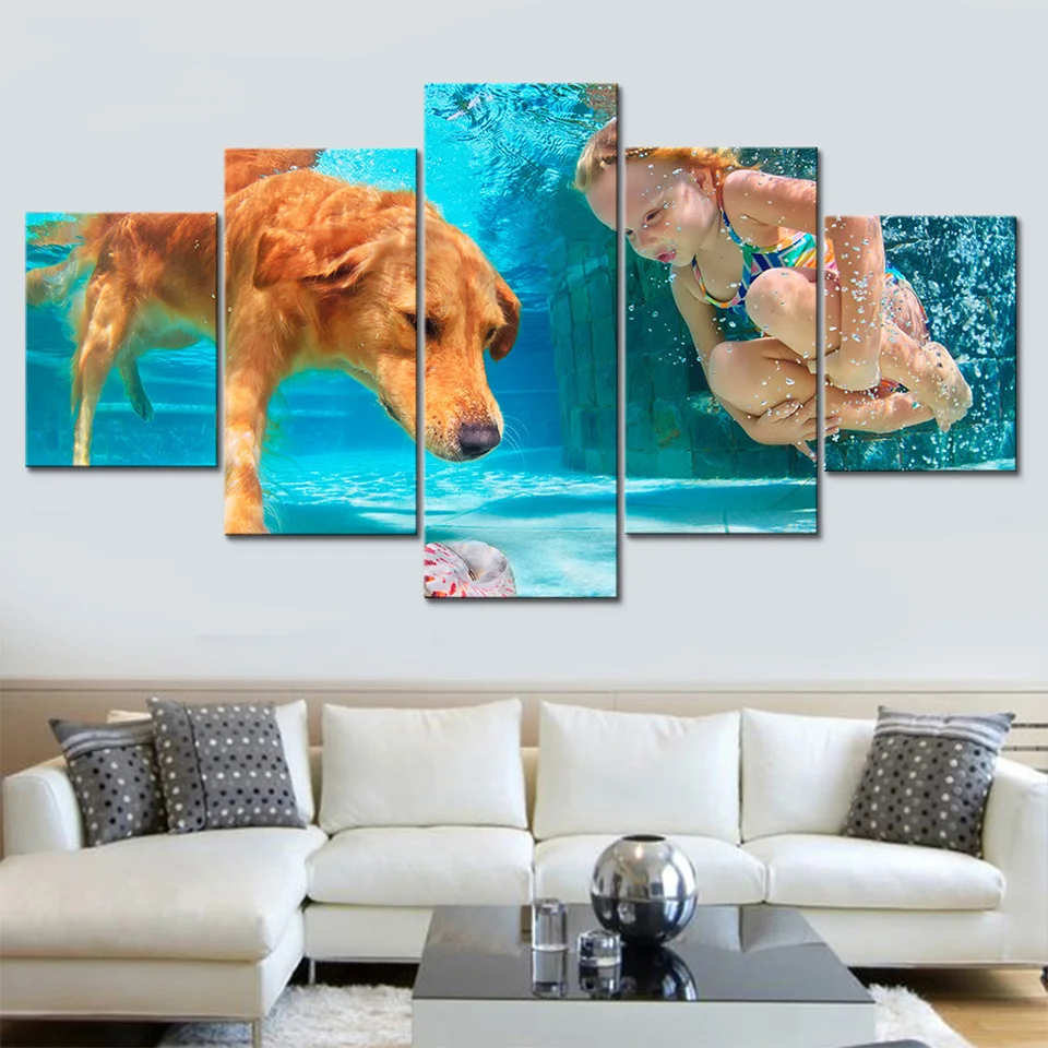 

Wall Art Cuadros Canvas Painting HD Prints Dog Home Decor 5 Pieces Pet Modular Animal Pictures Bedside Background Artwork Poster