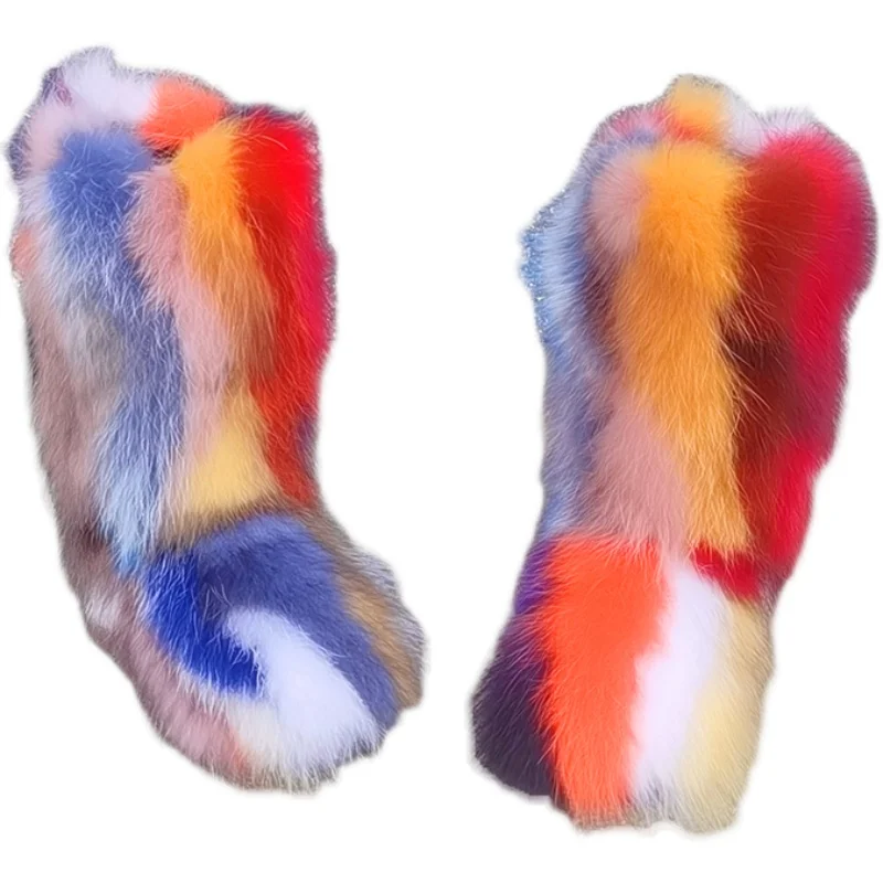 

New style fur snow boots leather warm shoes high tube women's boots fashion model net red color raccoon dog fur boots