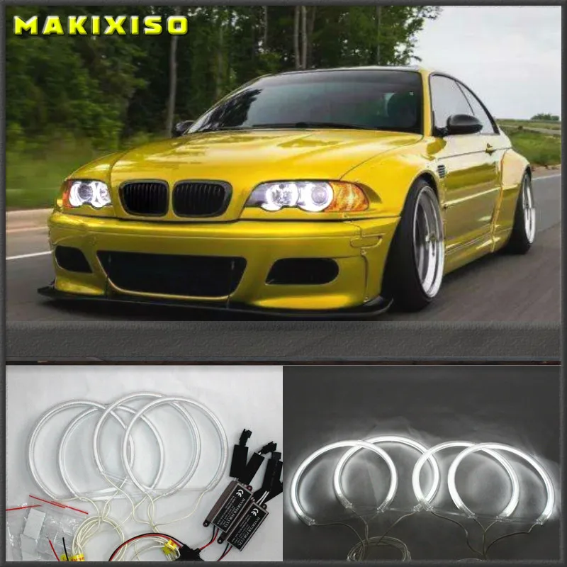 

3 years warranty Hight quality 4x131mm CCFL Angel Eyes Kit Warm White Halo Ring For BMW 3 5 7 Series E36 E38 E39 E46 Demon Eye